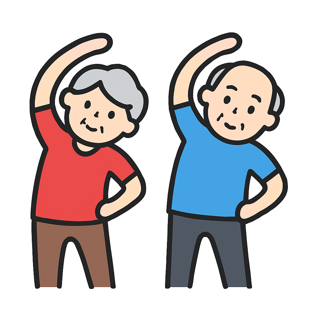 Symbolgrafik ältere Menschen machen Gymnastik